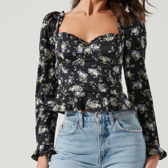 Astr Tops - ASTR Floral Corset Peplum Top NWT Medium Cottagecore Bustier Blouse Wm's Medium